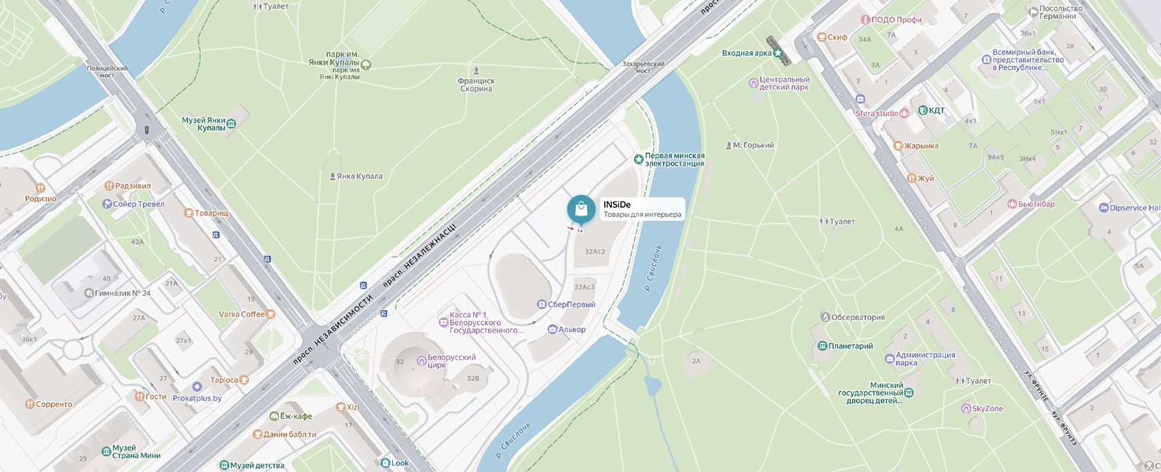 Карта с расположением шоурума INSiDe в Минске
